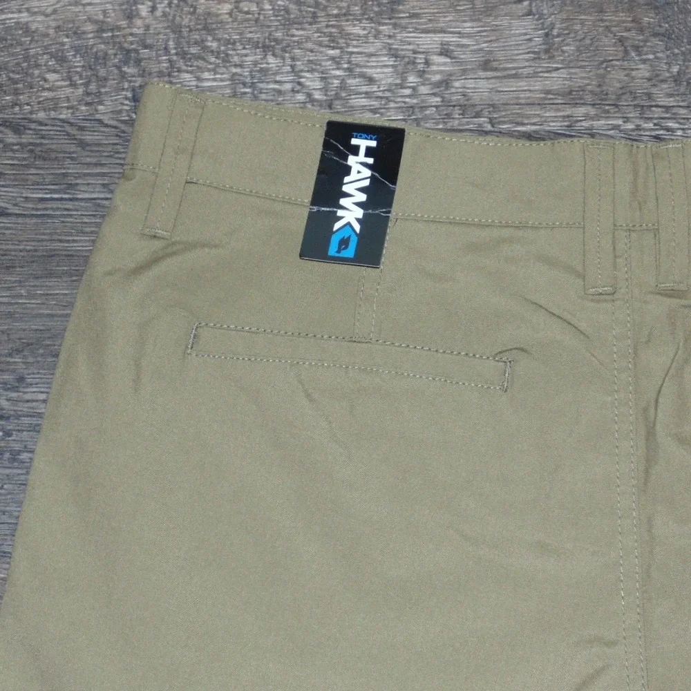 Tony Hawk Flat Front Shorts Mens 33 Khaki Tan New Solid Poly Viscose Skate